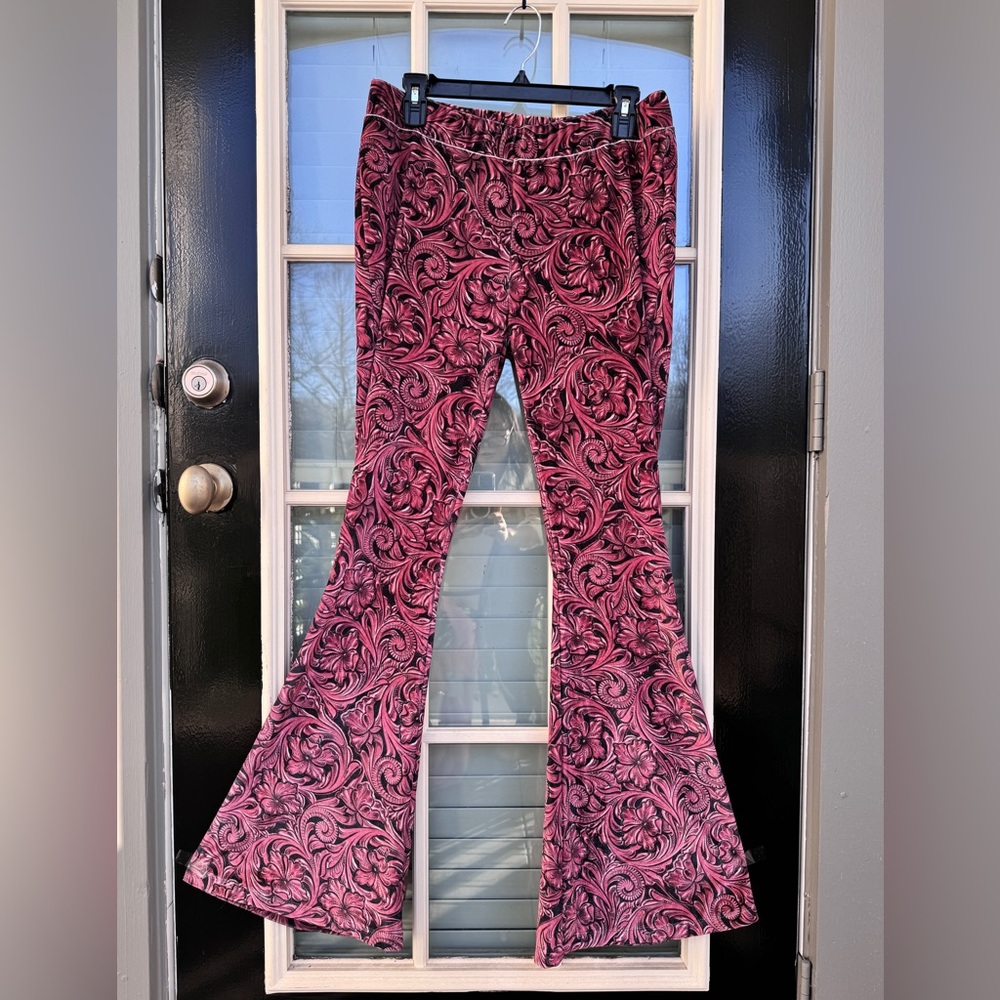 Pink retro style velvet boot cut L